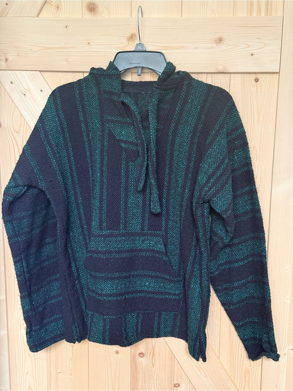 Women's Hooded Striped Baja Sweater - Black & Teal